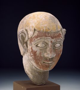 Cabeza de arenisca pintada de una estatua ba, c.1-300
